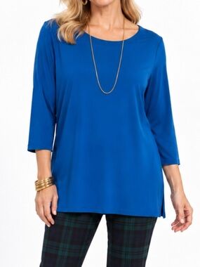 Susan Graver Modern Essentials Blue 3/4 Sleeve Tunic Top SZ MED EUC